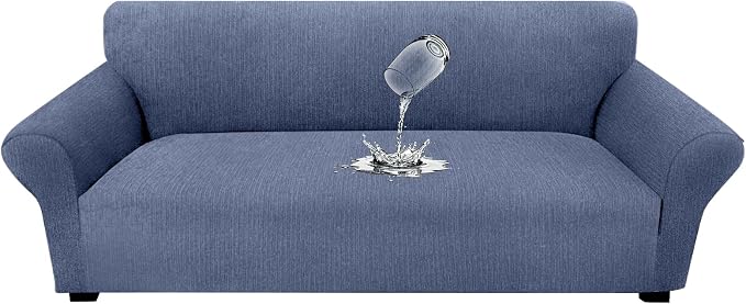 Waterproof Couch Cover, Stretch Non-Slip Sofa Slipcover with Elastic Bottom that Stays in Place - Leakproof Furniture Protector for Kids and Pets - Washable (Sofa, Blue Gray)
