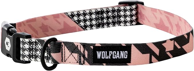 Wolfgang Heavy Duty, Adjustable Dog Collar with Quick Release Nylon Buckle for Walking & Training, HoundsPink Print, Small