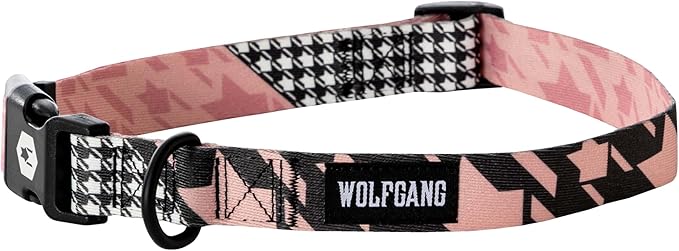 Wolfgang Heavy Duty, Adjustable Dog Collar with Quick Release Nylon Buckle for Walking & Training, HoundsPink Print, Medium