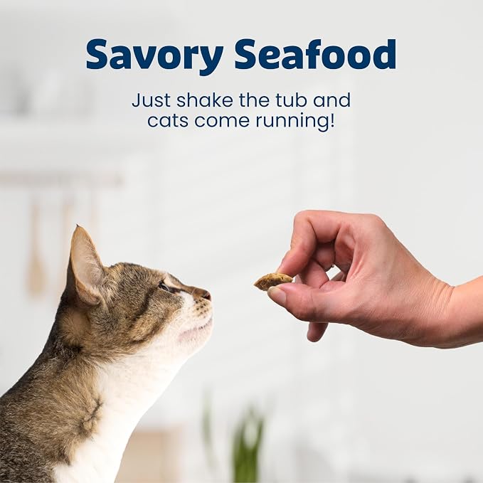 Blue Buffalo Bursts Savory Seafood Crunchy & Creamy Cat Treats, Great for Training, Real Salmon Natural Cat Treats Enhanced with Vitamins, Minerals & Other Nutrients, Tub 12 oz.