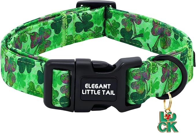 Elegant little tail St Patrick's Dog Collar - Green Cute Clover Cotton Shamrock Pet Collar Trefoil Adjustable Cotton Pet Collar with Quick Release Buckle for X-Small Dogs