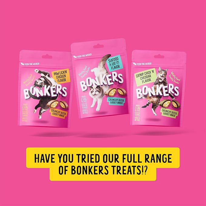 Bonkers Bites Catnip & Chick 'N' Cheddar Flavor Crunchy & Soft Treats for Cats, 30oz Tub