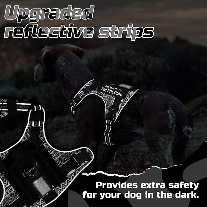 rabbitgoo Tactical Dog Harness for Large Dogs, No Pull Military Service Vest with Handle & Molle, Easy Control for Training Walking, Adjustable Reflective Straps, Black & White Geometric, XL