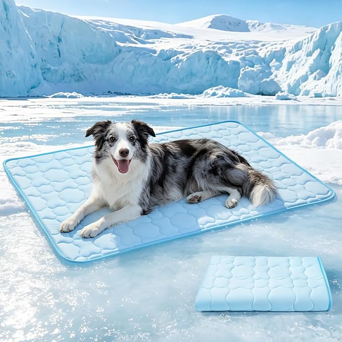 Mora Pets Dog Cooling Mat Pet Cooling Pad for Large Dogs & Cats Q-Max>0.5, Breathable Washable Self Cool Dog Mat for Indoor Floors, Crate, Sofa & Outdoor Use, Non Gel Summer Ice Silk Cold Pad L 41x28