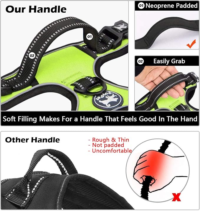PoyPet Dog Harness No Pull, Reflective Adjustable No Choke Pet Vest with Front & Back Clips, Soft Padded and Control Training Handle for Large Dogs (Green, XL)