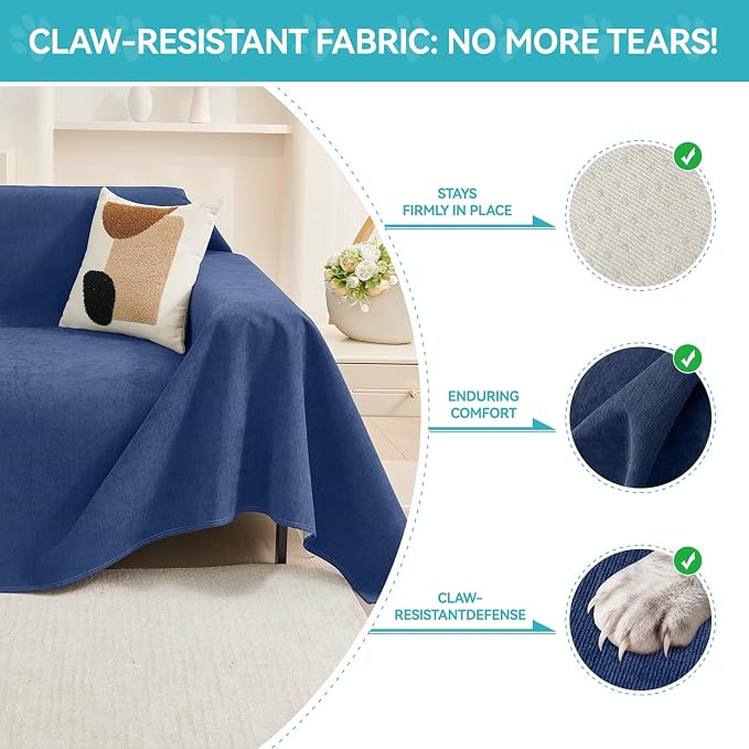 Warmstar Couch Protector from Cat Claws, Waterproof Couch Cover Anti Slip,Couch Cover 3 Cushion Sofa Washable,Anti-Scratch Pet Sofa Cover Heavy Duty,91"X118", Blue