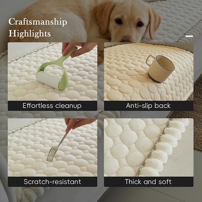 Circular Grid Couch Cover for Dogs Washable - Non Slip Thick Soft Pet Sofa Protector for 3 Cushion Couch Large Silicone Particles Furniture Mat for Cats Sectional Slipcovers