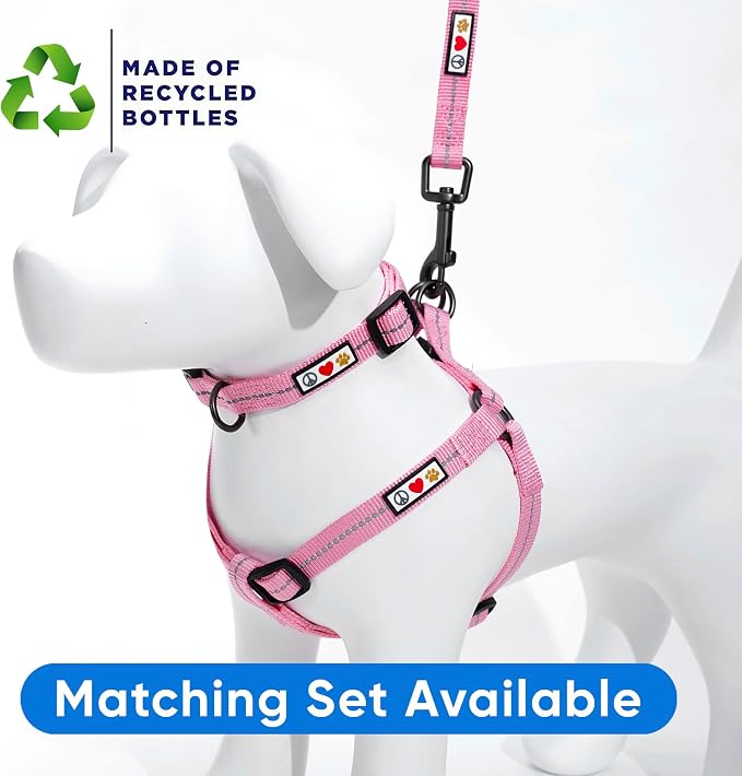 Pawtitas Recycled Reflective Step-in Dog Harness – Adjustable No-Pull Vest for Puppies to Seniors, Safe & Comfortable M Pink