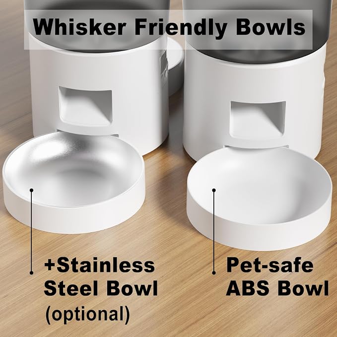 Automatic Cat Feeder 2 Cats, 4.2L Dry Food Auto Dispenser with Double Bowls,Dual Power Supply,Programmable Portion Control,10s Voice Recorder(Black,Stainless Steel Bowls) (Transparent+White)
