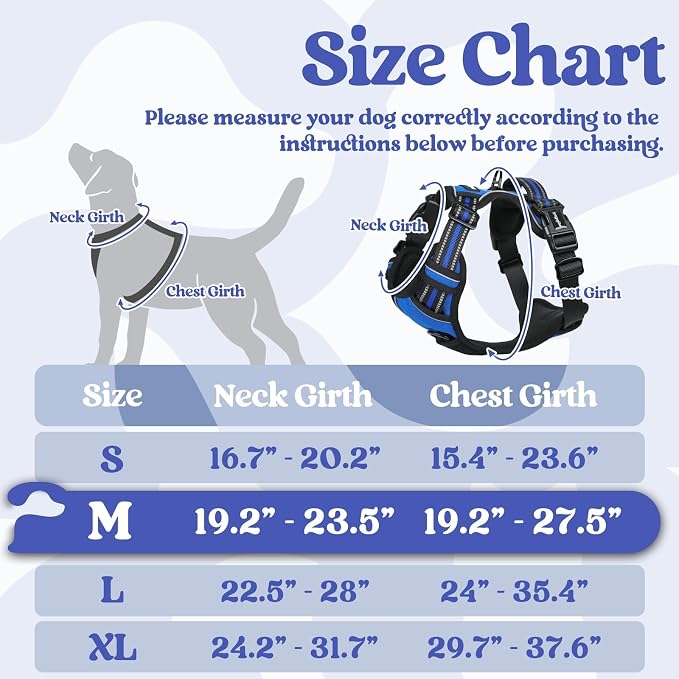 rabbitgoo Dog Harness Medium Sized, No Pull Easy On & Off with 3 Buckles Pet Harness, Adjustable Soft Walking Vest with 2 Clips and Handle, Reflective for Medium Dogs, Blue, M