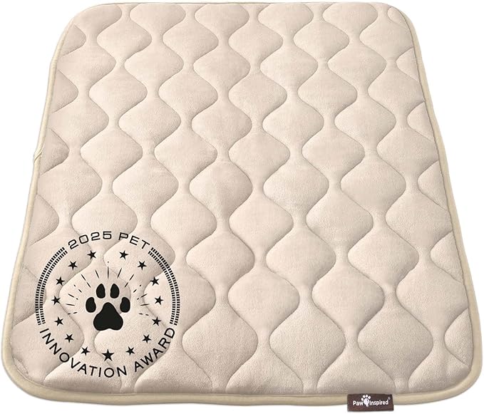 Paw Inspired Washable Padded Crate Mats for Dogs | 35” x 22” Pad, Fits 36-inch Kennels | Leakproof, Waterproof Bottom, Plush Pet Beds (Tan)