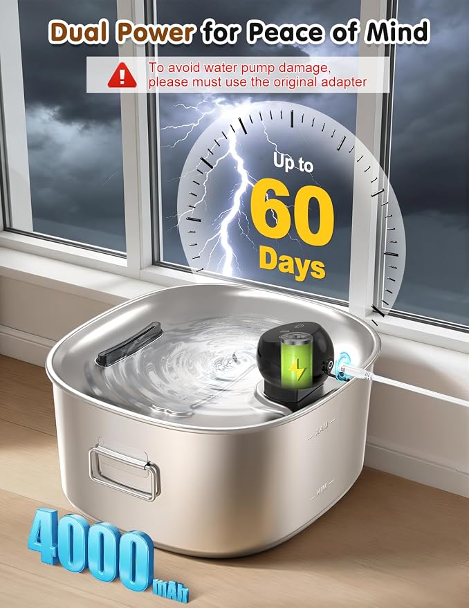10L/2.64Gal Dog Water Fountain for Large Dogs, Automatic Dog Water Bowl Dispenser with APP 2.4G WiFi, Multi-Filtered Stainless Steel Cordless Pet Water Dispenser for Multi-Pet Home