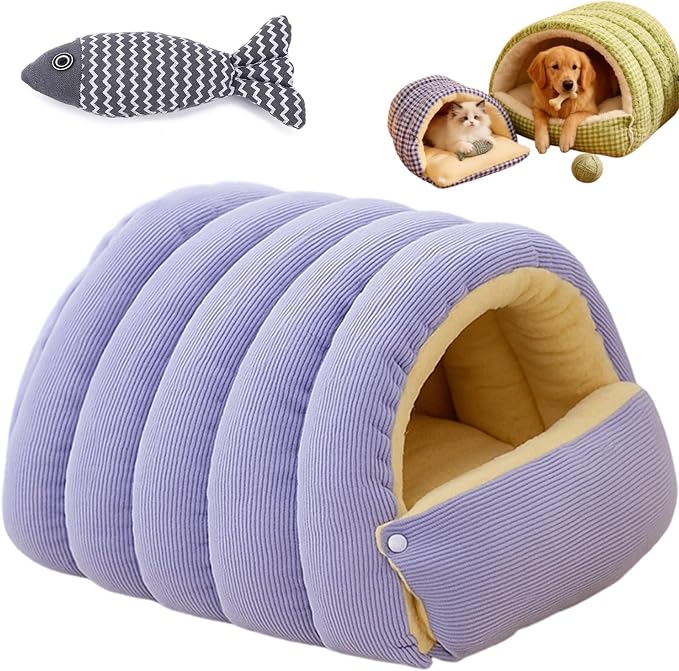 Pet Winter Cave, Warmth Cozy Comfort Plush Pet Cave, 360° Nesting Design, Snuggle Season Just Got Fluffier, Calming Plush Anti-Anxiety Cuddler Beds with Removable Cushioned (Purple-A,L)