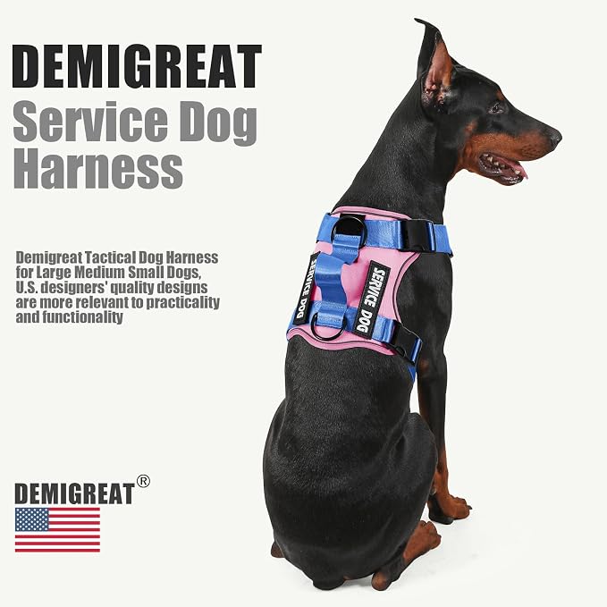 Service Dog Harness, Reflective Dog Vest Harness with 5 PCS Patches, Adjustable Soft Oxford Pet Harness, Inner Layer Mesh, Easy to Control for Small Medium Large Dogs