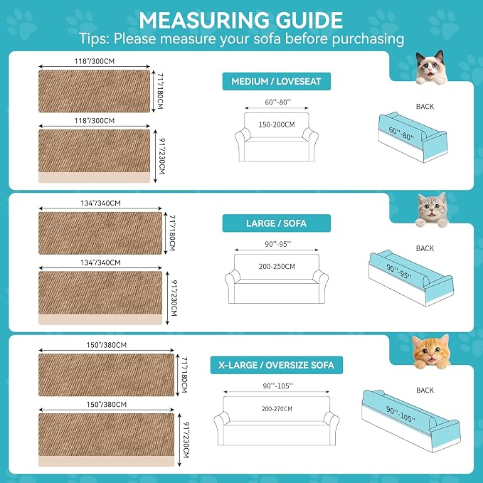 Warmstar Couch Protector from Cat Claws, Waterproof Couch Cover Anti Slip,Couch Cover 3 Cushion Sofa Washable,Anti-Scratch Pet Sofa Cover Heavy Duty,91"X150", Brown