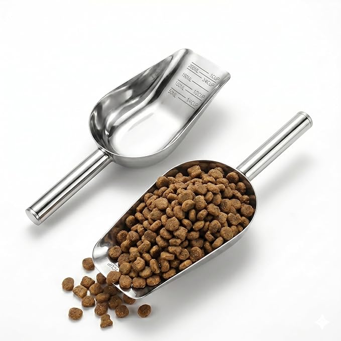 2 Pack Dog Food Scoop, HKKZYT 1 Cup Stainless Steel Dog Food Measuring Cup, Wet Dry Food Precision Scale, Suitable for Pet Food Grain Rice Flour Ice Cube