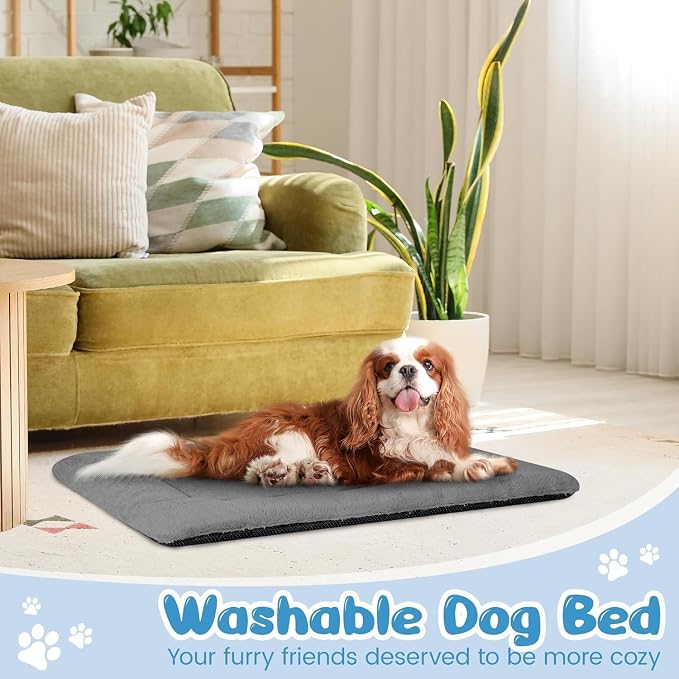 Dog Crate Pad Washable, Plush 36 x 23 Inch Anti-Slip Kennel Mat for Medium to Large Dogs up to 70 lbs, Fits Wire or Metal Crates, Travel, Home, Training Use, Dark Grey