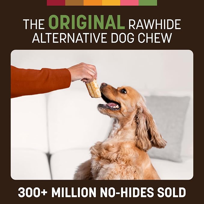 Earth Animal No Hide Chews - Long Lasting Rawhide Free Small Dog Chews Rolls, Pork - 6 Count