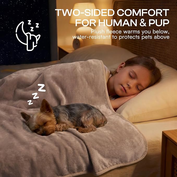 Luciphia Waterproof Blanket for Dog Washable Reversible Sherpa Fleece Throw Blanket for Bed Couch Soft Liquid Pee Proof Furniture Cover Protector for Small Medium Large Pet Cat Khaki 40" x 28"
