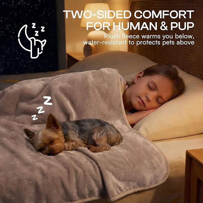 Luciphia Waterproof Blanket for Dog Washable Reversible Sherpa Fleece Throw Blanket for Bed Couch Soft Liquid Pee Proof Furniture Cover Protector for Small Medium Large Pet Cat Khaki 35" x 25"