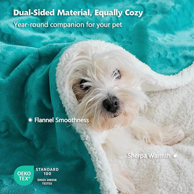 Qeils Pet Blankets for Cats - Waterproof Cat Blanket Washable - Sherpa Fleece Puppy Blanket, Soft Plush Reversible Throw Protector for Bed Couch Car Sofa, 50"X60", Teal