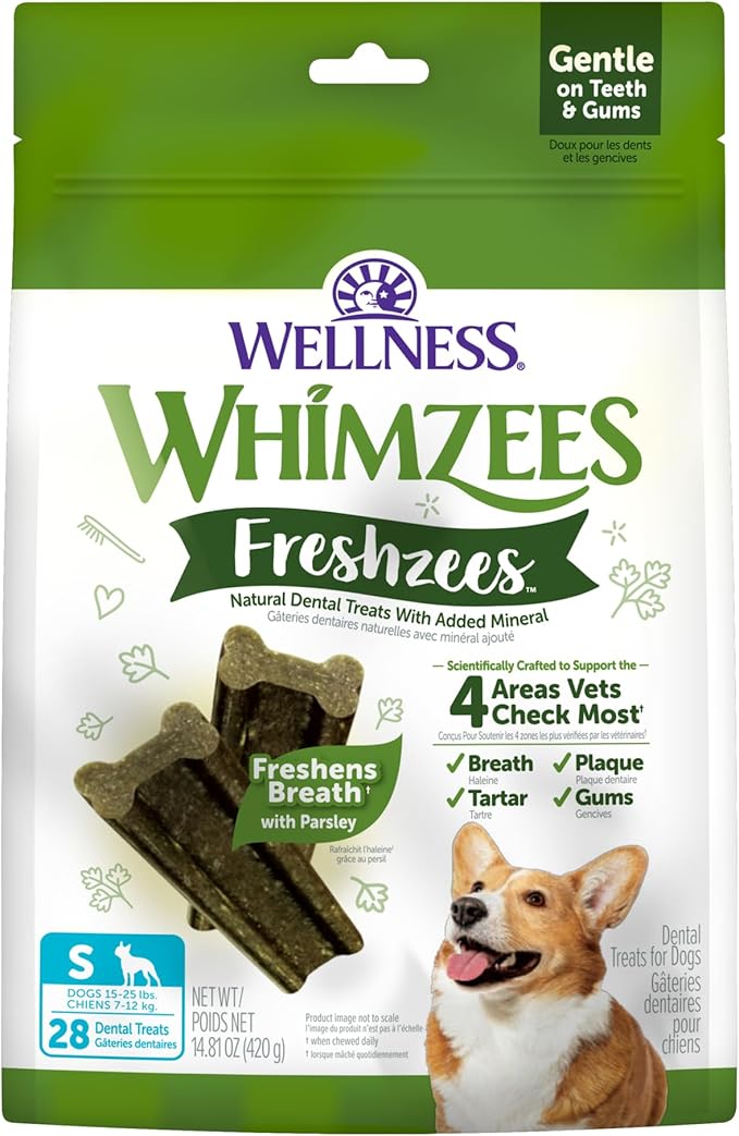 Wellness WHIMZEES Freshzees Natural Dog Dental Treat, Soft Chews, Freshens Breath, Small Size, 14.81 oz Bag, 28 Count