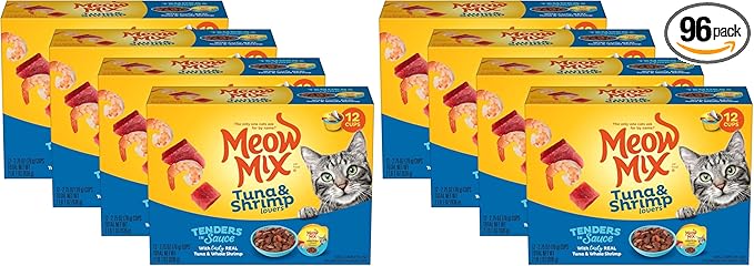 Meow Mix Tender Favorites with Real Tuna & Whole Shrimp in Sauce (Pack of 96)