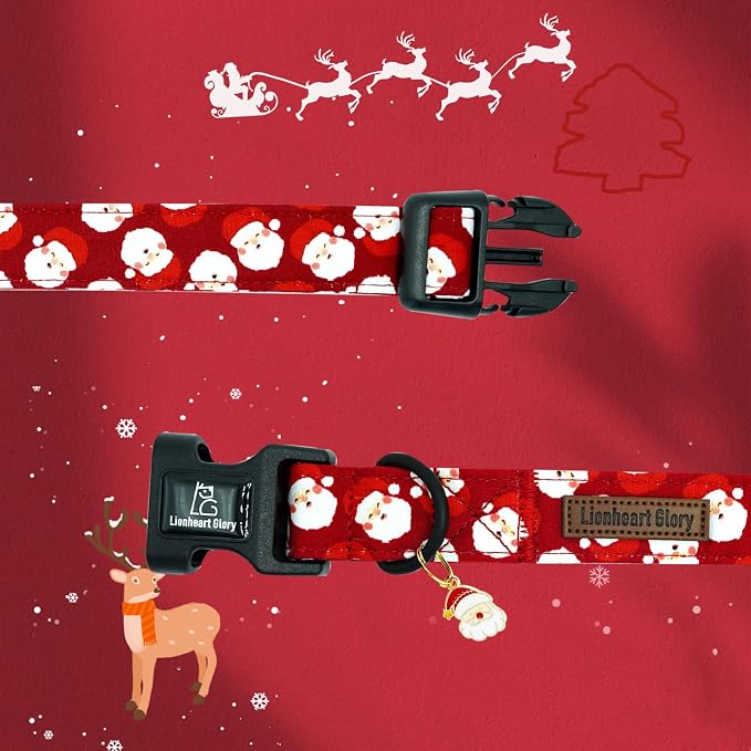Lionheart Glory Christmas Dog Collar Red Santa Claus Dogs Collar - Adjustable Safety Soft Collars for Small Dogs Puppy Girl or Boy Xmas Pet Collars Holiday