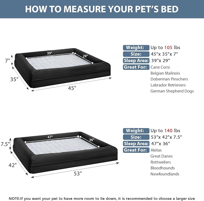 WNPETHOME XXXL Big Dog Bed, Washable Dog Couch with Removable Waterproof Cover, Orthopedic Large Pet Sofa Bed with Bolster Sides for Sleeping