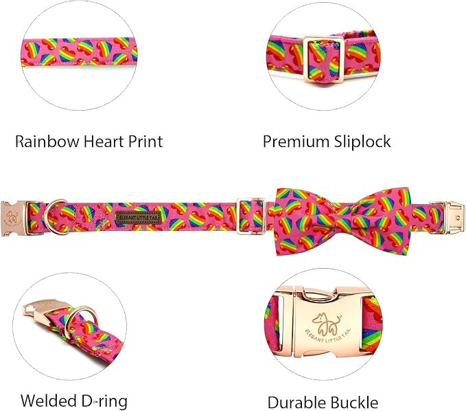 Elegant little tail Dog Collar, Rainbow Pet Collars LGBT for Pride Month Pet Collars Girl Boy Adjustable Dog Collar for Large Dogs