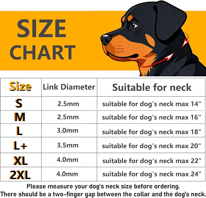Freezx Chain Choke Collar for Dogs, Adjustable Metal Dog Training Choke Collars, Slip P Chains Alloy Steel Weather Proof Necklace for Small Medium Large Dogs (L, Diamete-3.0mm,Neck max 18 inch)