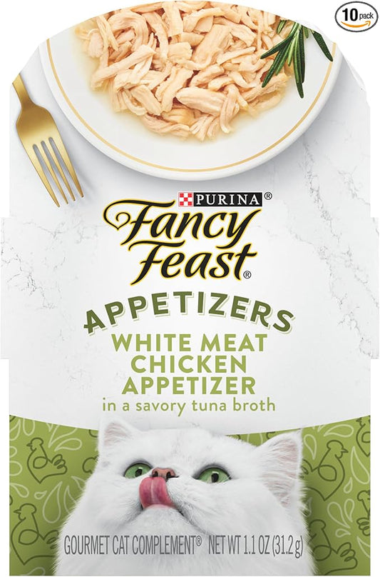 Purina Fancy Feast Appetizers Grain Free Wet Cat Food Complement White Meat Chicken Appetizer in a Savory Tuna Broth Cat Food Topper - (Pack of 10) 1.1 oz. Trays