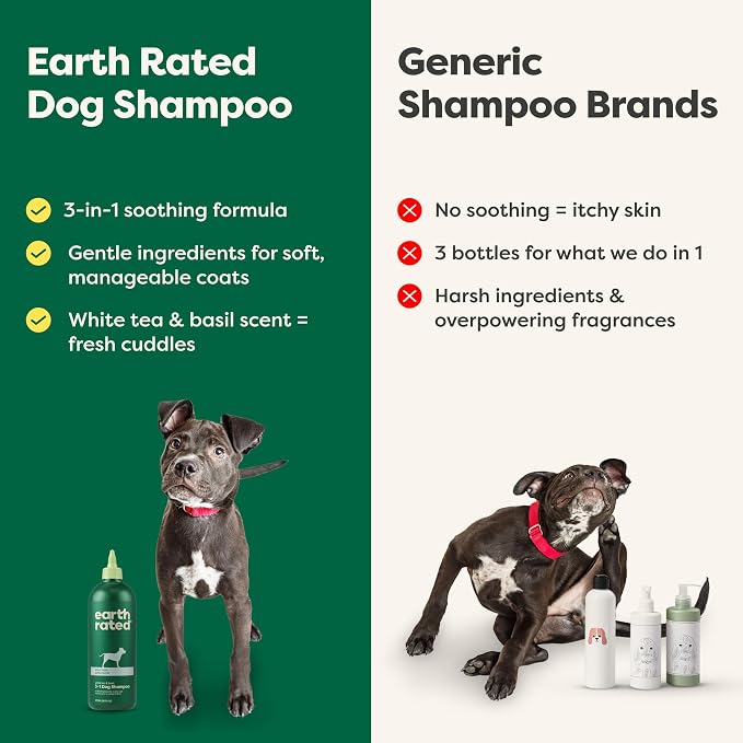 Earth Rated Hypoallergenic 3-in-1 Soothing Dog Shampoo & Conditioner for Dogs & Puppies, Deodorizing, 98.5% Natural Origin Ingredients, 16 oz