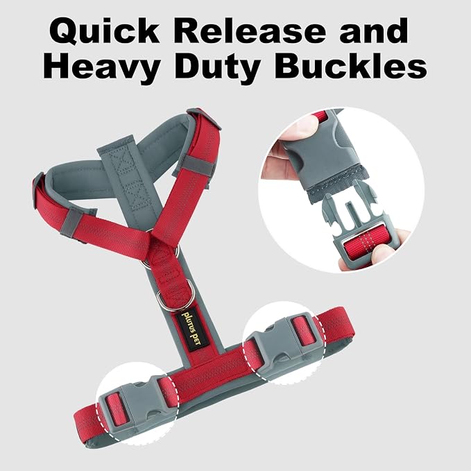 Plutus Pet No Pull Dog Harness, Adjustable Nylon Harness with Soft Padding, Reflective and Heavy Duty Dog Harness for Small, Medium, Large Dogs(Red, XL)