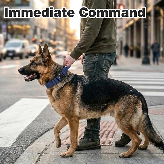 Joytale Tactical Dog Collar for X-Large Dogs with Control Handle, Heavy Duty Military Training Collar for Power Breeds, AirTag Holder Case, Quick Release Metal Buckle, Soft Padded, XL, Navy Blue