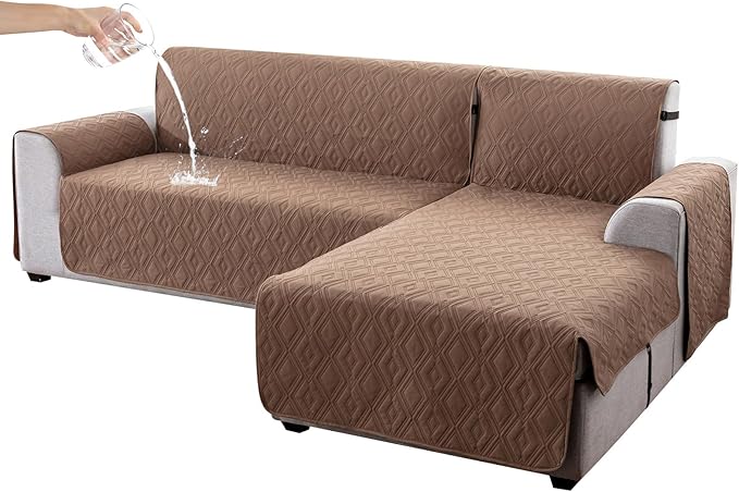 Genina Sectional Couch Covers for Dogs L Shaped Sofa Covers Chaise Lounge Cover Reversible Couch Covers for Sectional Sofa L Shape Furniture Protectors Cover for Pets, Kids (Brown, Sofa Large)