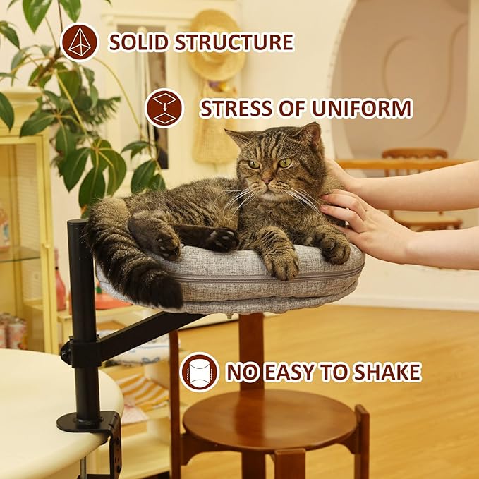 Cat Desk Bed for Cat, Desk Mounted Pet Mat x2 Removable and Washable, 360 Rotation & Adjustable Height Cats Up to 40 lbs