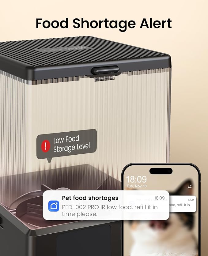oneisall Automatic Cat Feeder with 5G WiFi, Automatic Cat Food Dispenser for 2 Cats Small Pets, 20 Cups/5L Timed Dry Food Dispenser with App Control