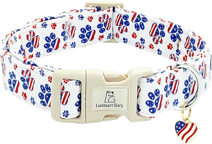 Lionheart glory American Flag Dog Collar, 4 of July Patriotic Independence Day Dog Collar Heavy Duty Adjustable Dog Collars for Small Dogs Pet Gift Summer Collars Dog Cute Collars