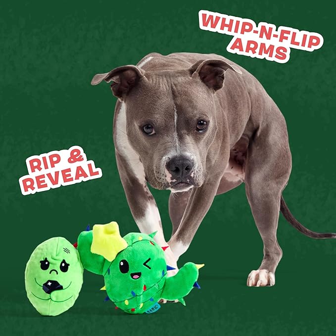 Barkbox Consuela the Christmas Cactus 2-in-1 Interactive Plush Dog Toy - Squeaky Dog Chew Toy with Whip and Flip Arms - for Medium to Large Dogs and Puppies