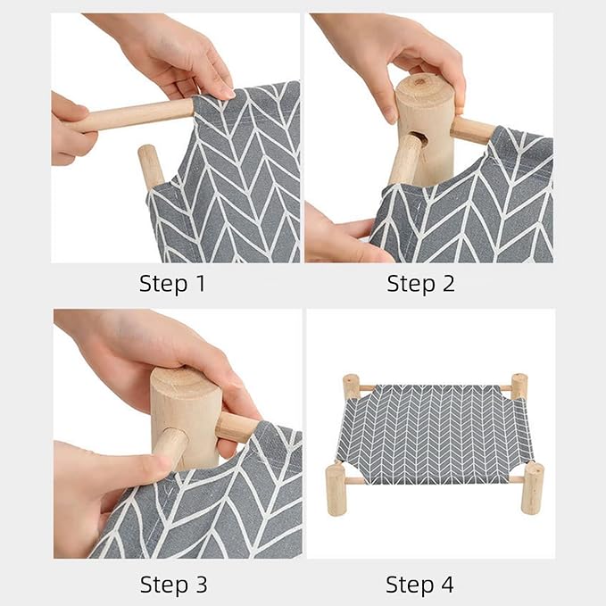Patas Lague Cat and Dog Hammock Bed for Small Dogs, Brethable Wooden Cat Pet Rabbit Elevated Cooling Outdoor Bed Cots Furniture for Summer Alpaca