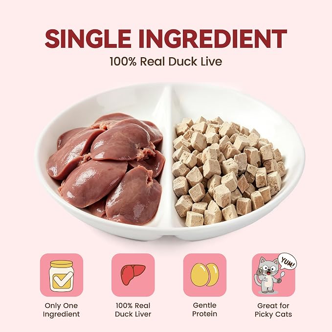 Freeze-Dried Duck Livers Dog |Cat Treats|Single Ingredient|High Protein Healthy Pet Food Toppers|Training Snacks,2oz