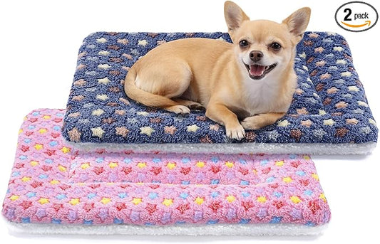 Mora Pets Dog Bed Crate Pad Ultra Soft Pet Bed with Cute Star Print Washable Reversible for Large Medium Small Dogs 21 x 12 inch 2 Pack Pink and Dark Blue