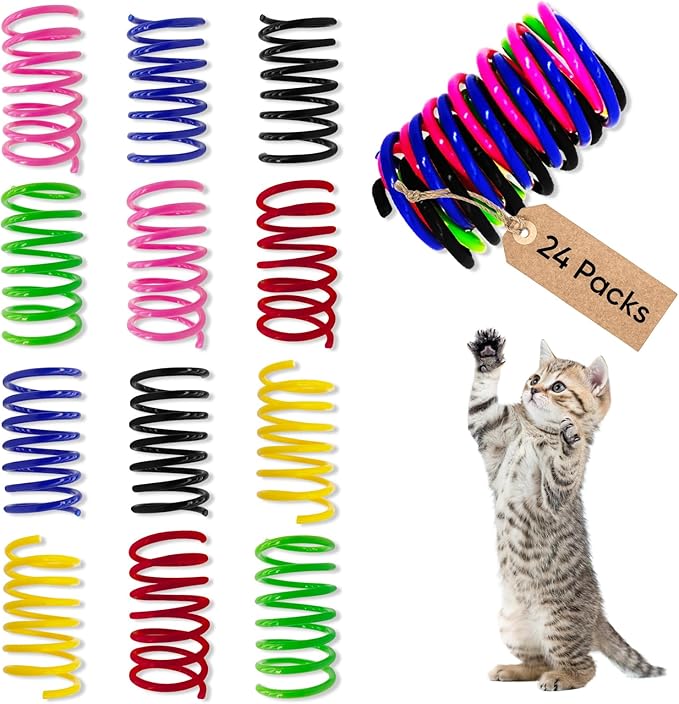 6Colors Plastic Spring Cat Toys, 24 Pack Spiral Springs for Indoor Cats to Swat, Bite, Hunt, Interactive Toys for Cats and Kittens