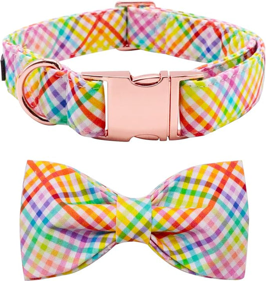 Lionet Paws Easter Dog Collar with Bowtie - Colorful Cute Cotton Bowtie Dog Cat Collar with Metal Buckle for Puppy Girl Boy, XXS, Neck 7-11in