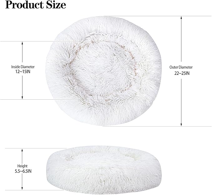 Calming Dog Bed for Small Dogs Cats, Kitty Puppy 23'' Round Anti-Anxiety Warm Fluffy Plush Faux Fur Bed, Soft Anti-Slip Donut Washable Small Pet Bed, Cozy Cat Puppy Bed, Fits up to 30 lbs Pets
