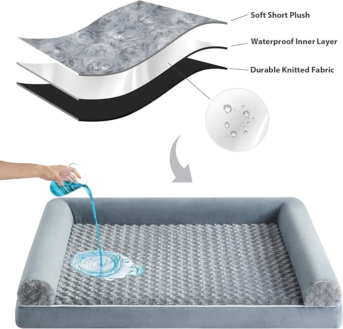 BFPETHOME Orthopedic Washable Dog Beds Large Sized Senior Dog for Comfy Sleeping with Removable Cover, Waterproof Big Soft Pet Couch Bed for Dogs Rerlax