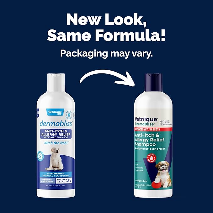 Vetnique Dermabliss Anti Itch Shampoo for Dogs & Cats, Max Strength Pramoxine Dog Shampoo Itchy Skin Relief, Allergy Relief, Cat Shampoo, Puppy Shampoo, Soap Free Oatmeal Dog Wash