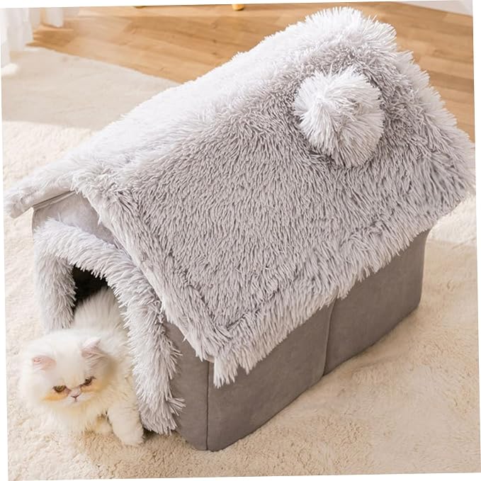 Enclosed Dog Bed Soft Plush Covered Dog Cave Bed Warm Hooded Pet House Removable Washable Indoor Tent Style for Dogs Cats M 15.8x13.8x15