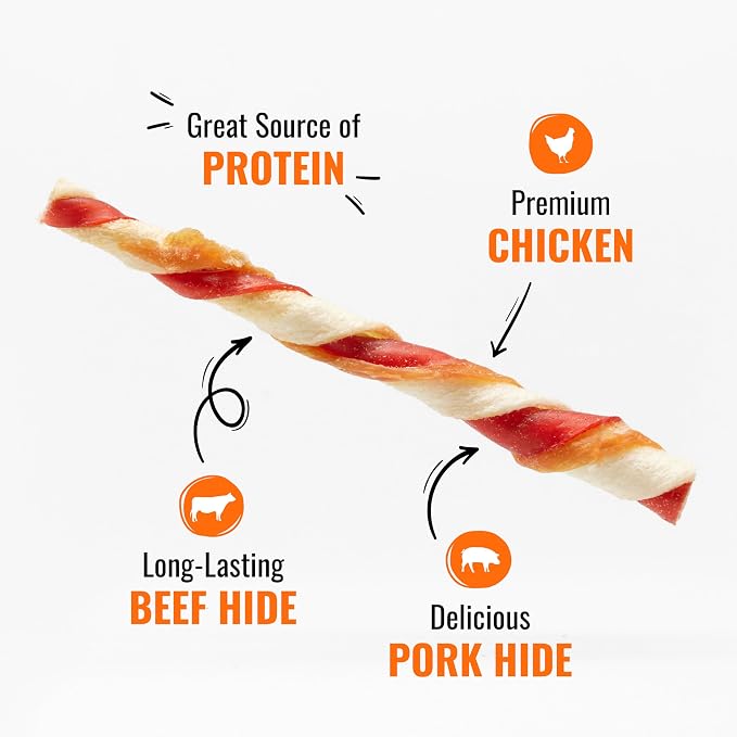 Good 'n' Fun Twists Long-Lasting Dog Treat, With Real Proteins, Beef Hide and Premium Chicken, Supports Dental Health, Mental Stimulation, 22 count